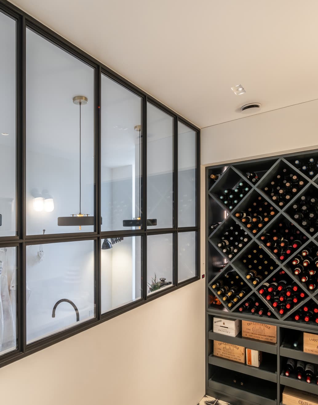 wine storage cellar pantry style room with steel glazed screen
