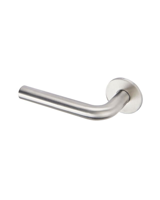 Markham lever handle in satin stainless steel finish