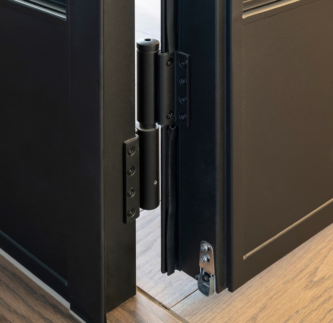 hinged sealed steel glazed internal door leading to a pantry and wine room